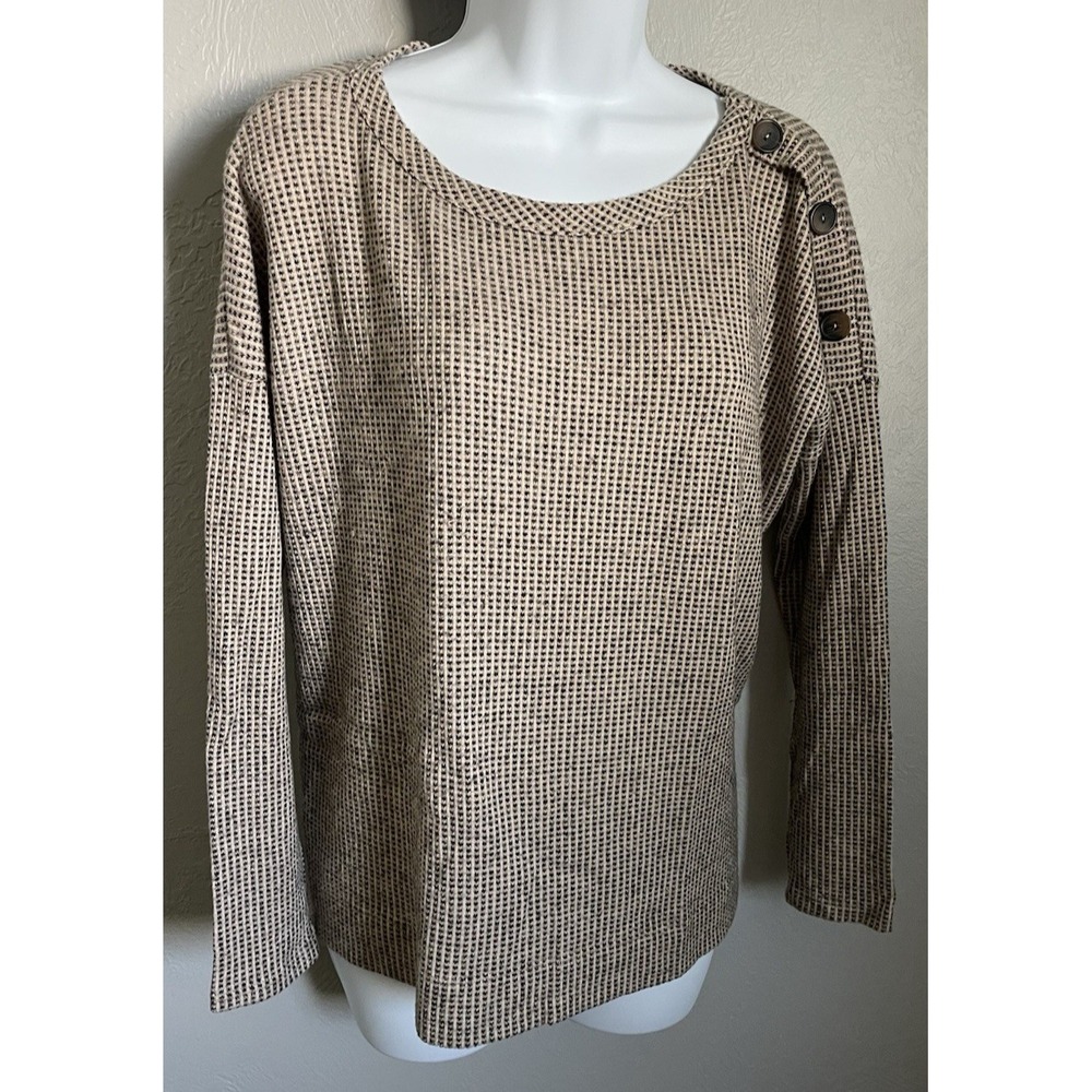 Bohme Long Sleeve Shirt Womens Size Medium Brown Black Round Neck Boho - Picture 11 of 12